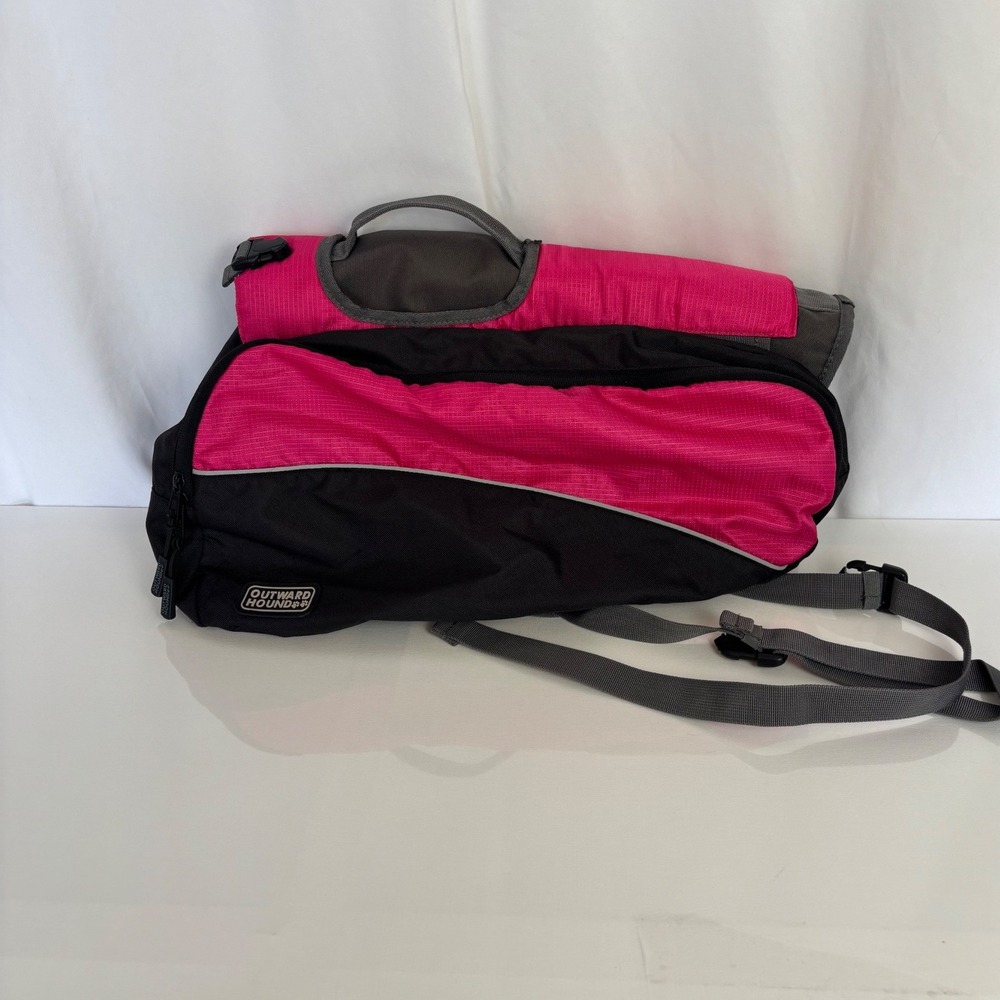 Outward Hound Dog Backpack Hiking Saddlebag Pink Black Reflective Large